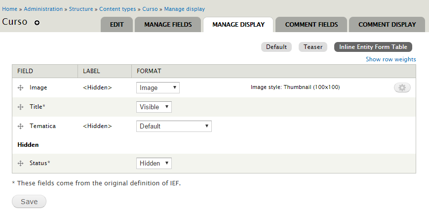 Lista de campos en el nuevo view mode